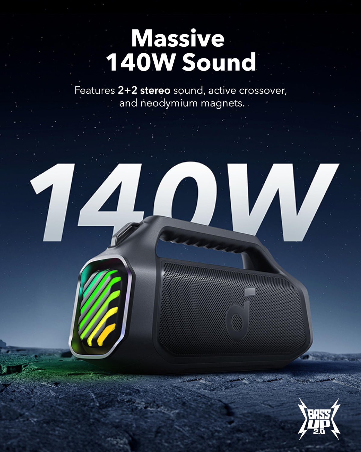 BassUp 2.0 boost enhances overall output on the Boom 2 Plus