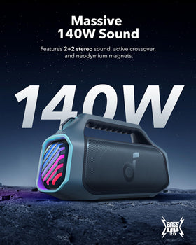 Soundcore Boom 2 Plus dual woofers and tweeters deliver clear highs and deep lows.