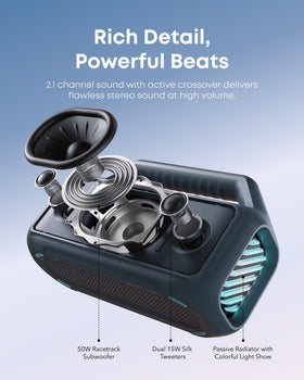 Soundcore Boom 2 RGB lights brighten night gatherings with color and mood.