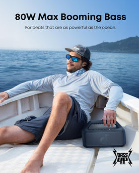 Soundcore Boom 2 subwoofer focus delivers deep bass for campsites and beaches.