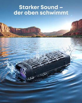 BassUp 2.0 powers 50W with deep bass to 56Hz in a compact speaker.