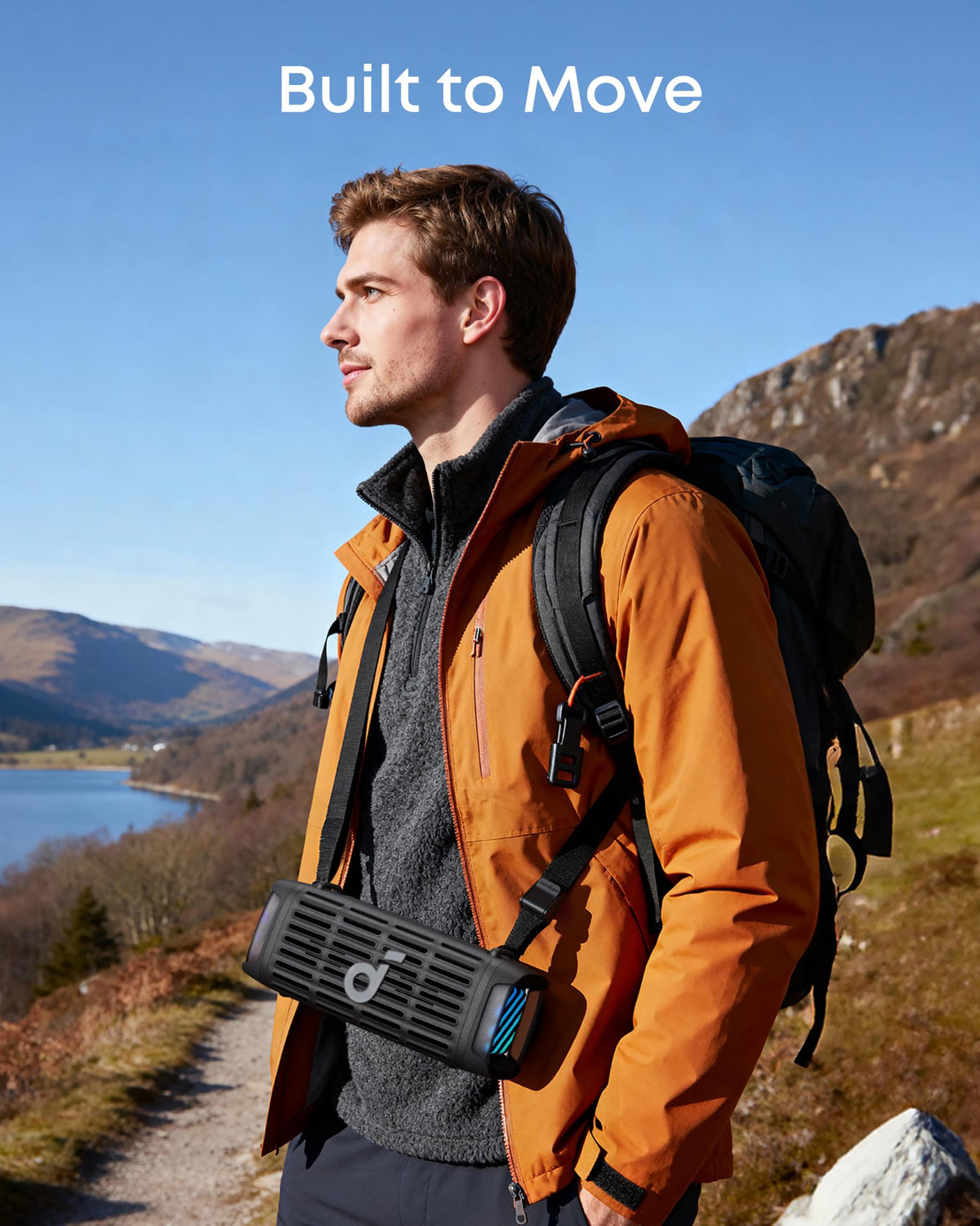 Soundcore Boom 3i compact, water-bottle-sized speaker fits in backpacks