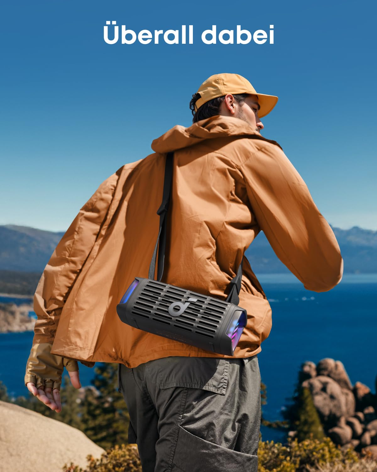 Detachable strap enables hands-free use during outdoor adventures.