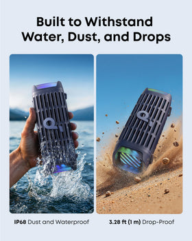 Soundcore Boom 3i with IP68 waterproof and dustproof protection.