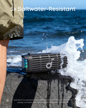 Soundcore Boom 3i shows saltwater resistance ideal for beach adventures
