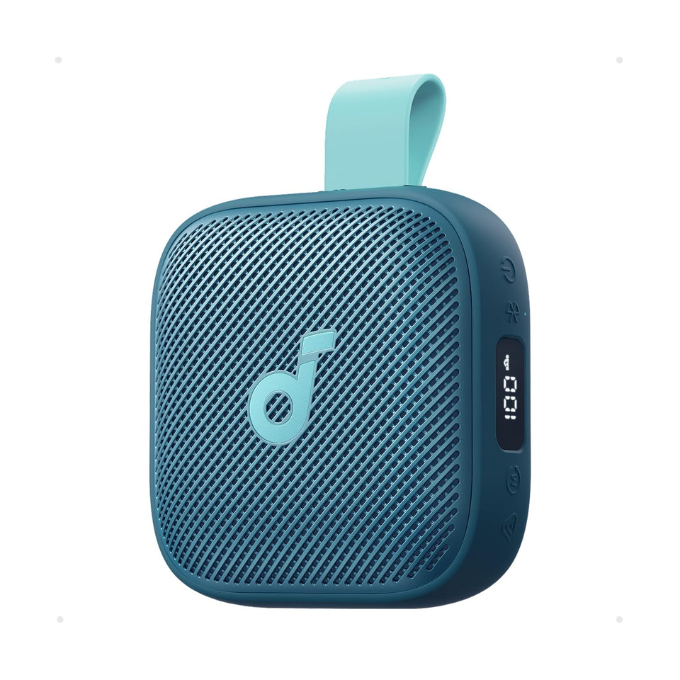Soundcore Boom Go 3i compact front view delivering 15W of powerful sound on the go.