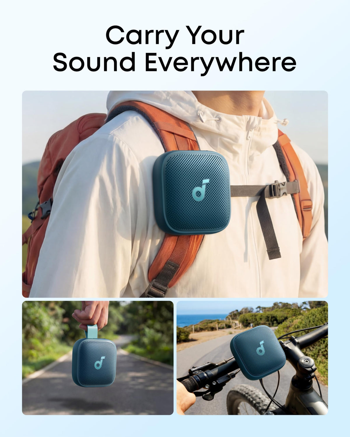 Soundcore Boom Go 3i IP68 design withstands dust and water on trails.