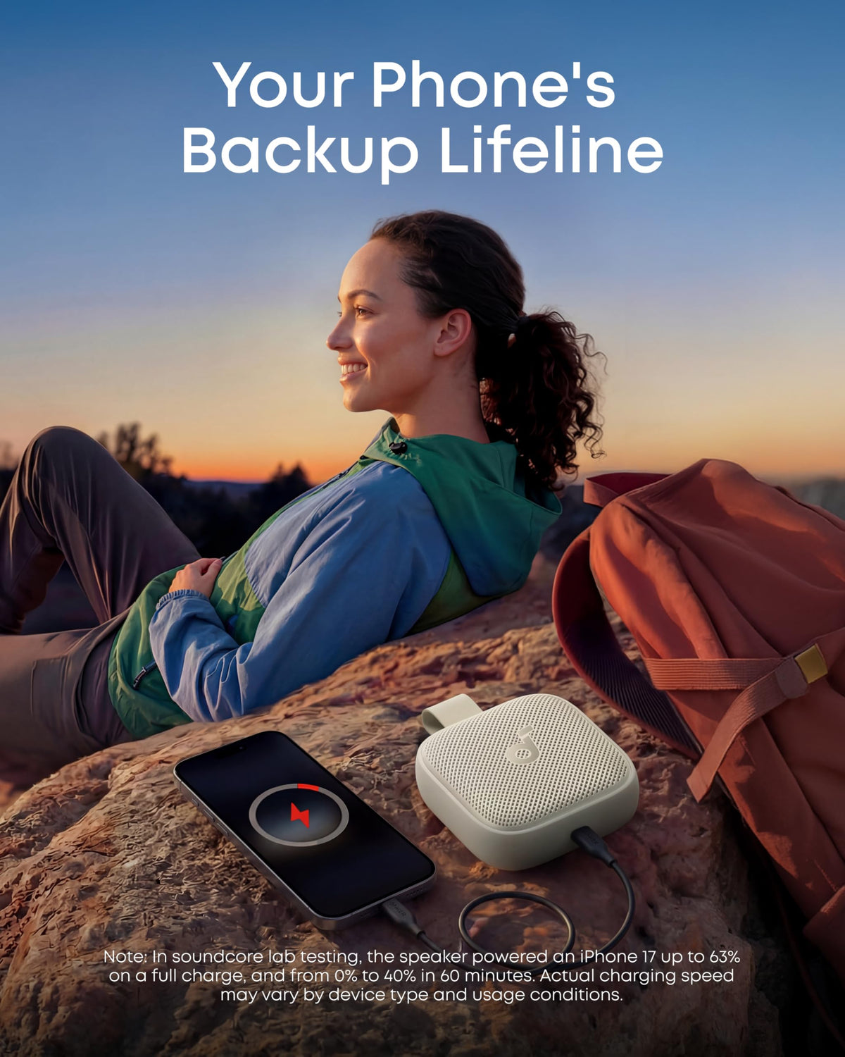 Soundcore Boom Go 3i outdoor scene for camping with music.