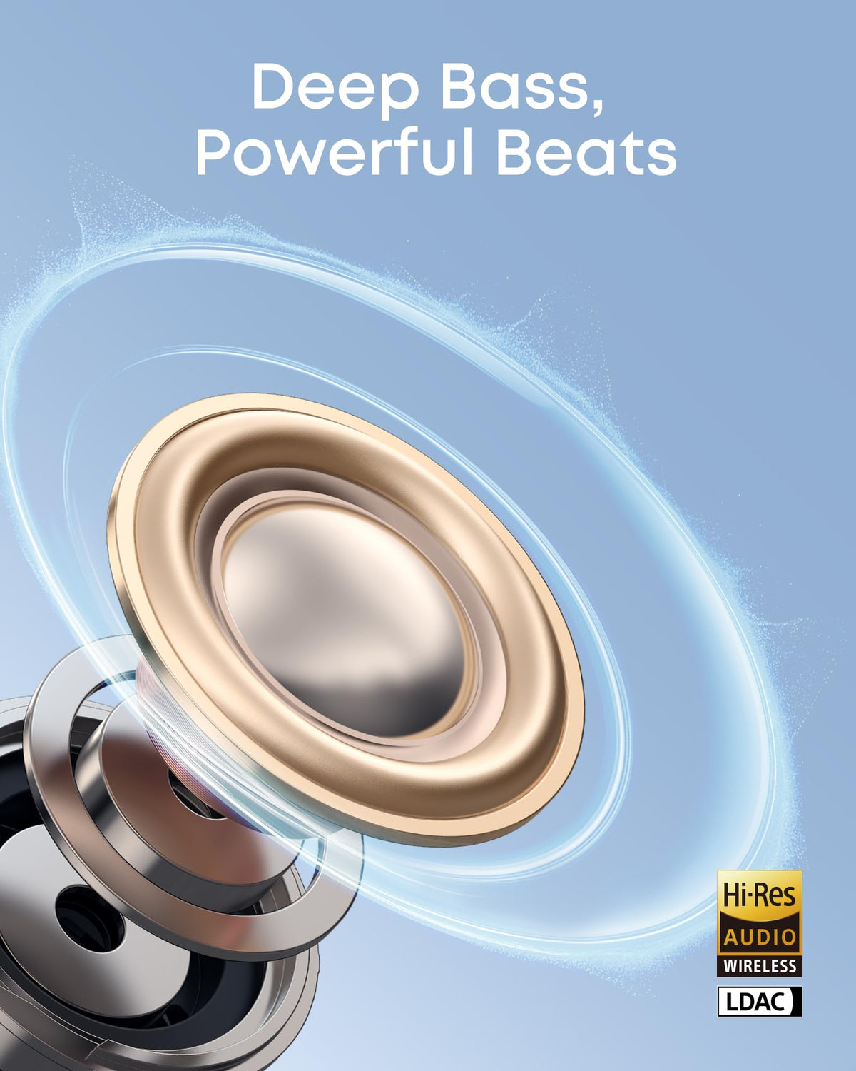 Soundcore C50i 12mm driver texture close shot highlighting powerful bass performance
