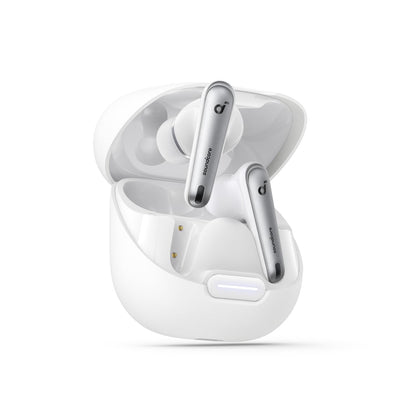 Soundcore Liberty 4 NC earbuds front view showing premium sound with strong ANC.
