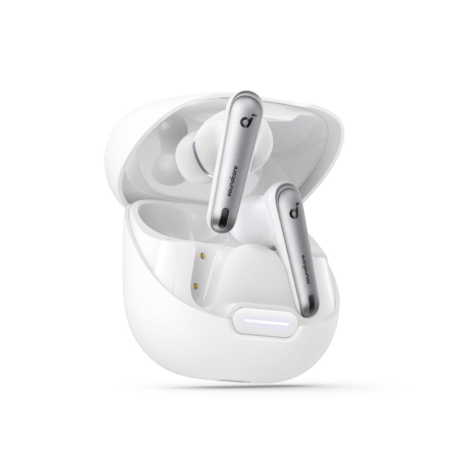 Soundcore Liberty 4 NC earbuds front view showing premium sound with strong ANC.