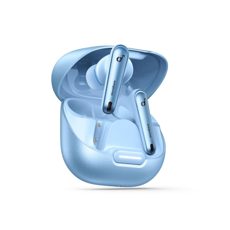 Soundcore Liberty 4 NC earbuds in case, ideal for compact charging on the go.