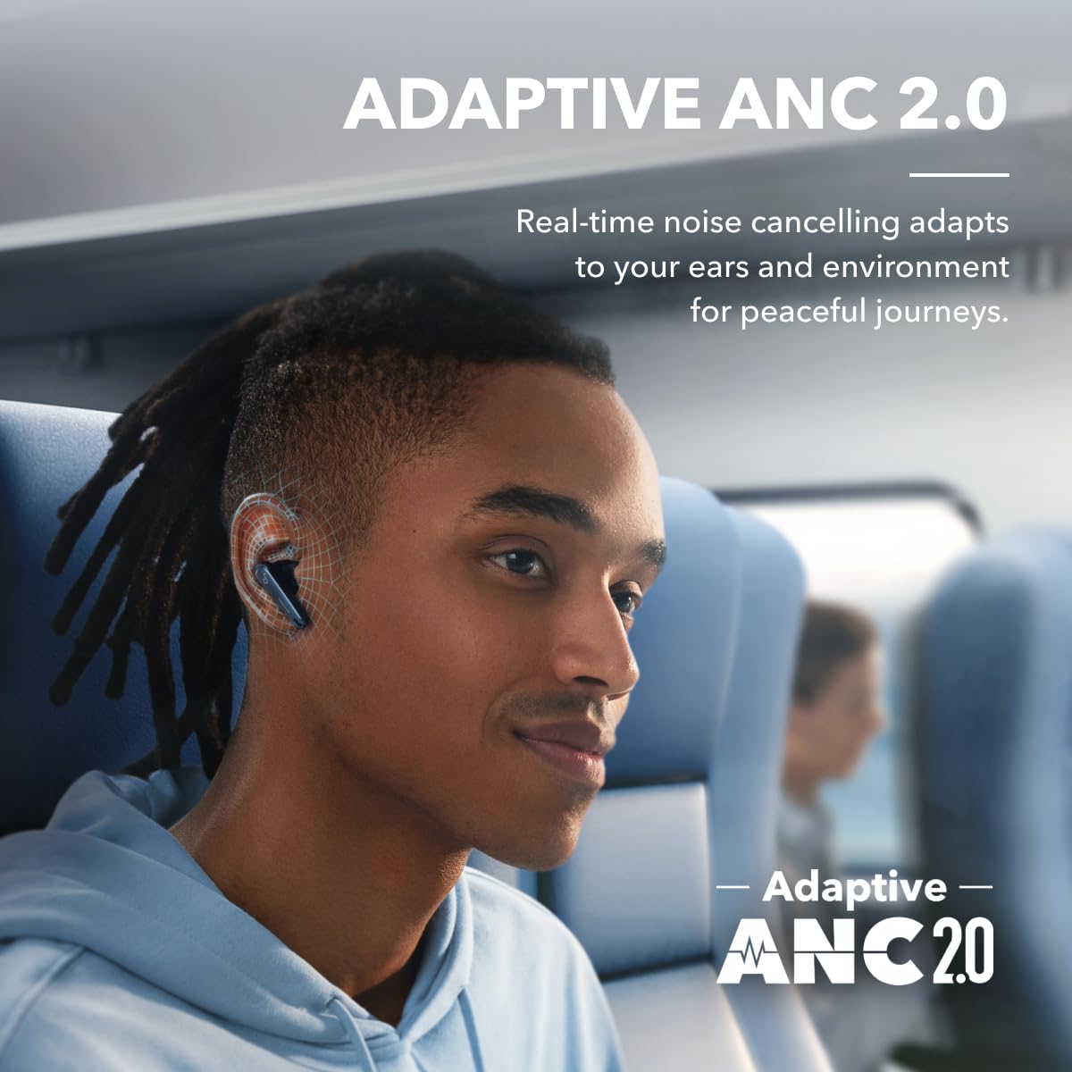 Soundcore Liberty 4 NC wearer using earbuds during commute.