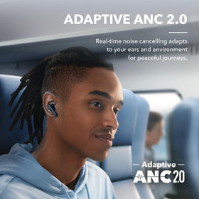 Soundcore Liberty 4 NC wearer using earbuds during commute.
