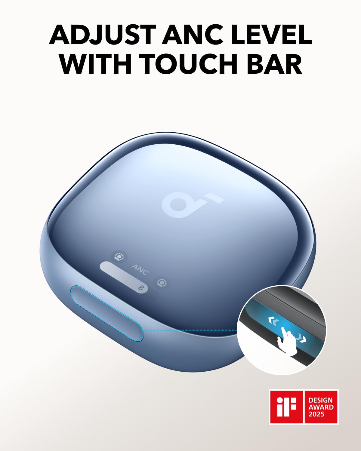 Soundcore Liberty 4 Pro earbuds worn in-ear with active noise cancellation for immersive listening.