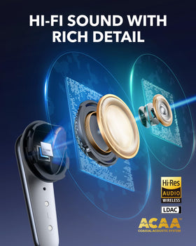 Soundcore Liberty 4 Pro titanium-coated tweeter for crisp highs detail.