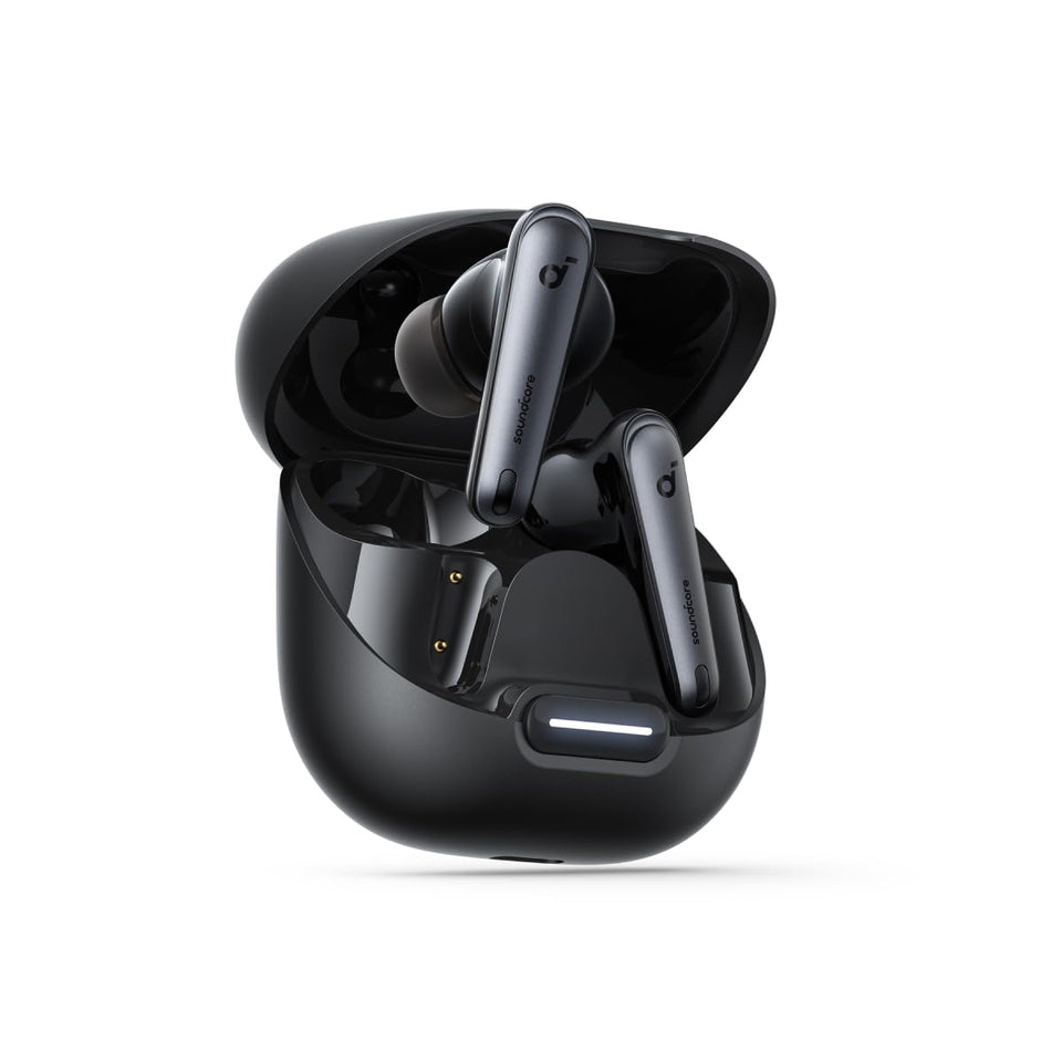 Soundcore Liberty 4 NC earbuds close-up, premium design for focused listening.
