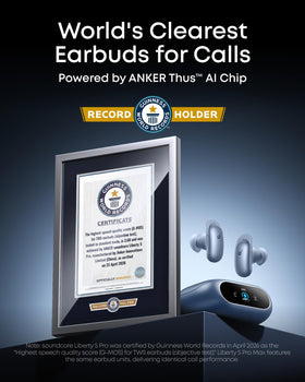 Soundcore Liberty 5 Pro earbuds angled for a comfortable fit.
