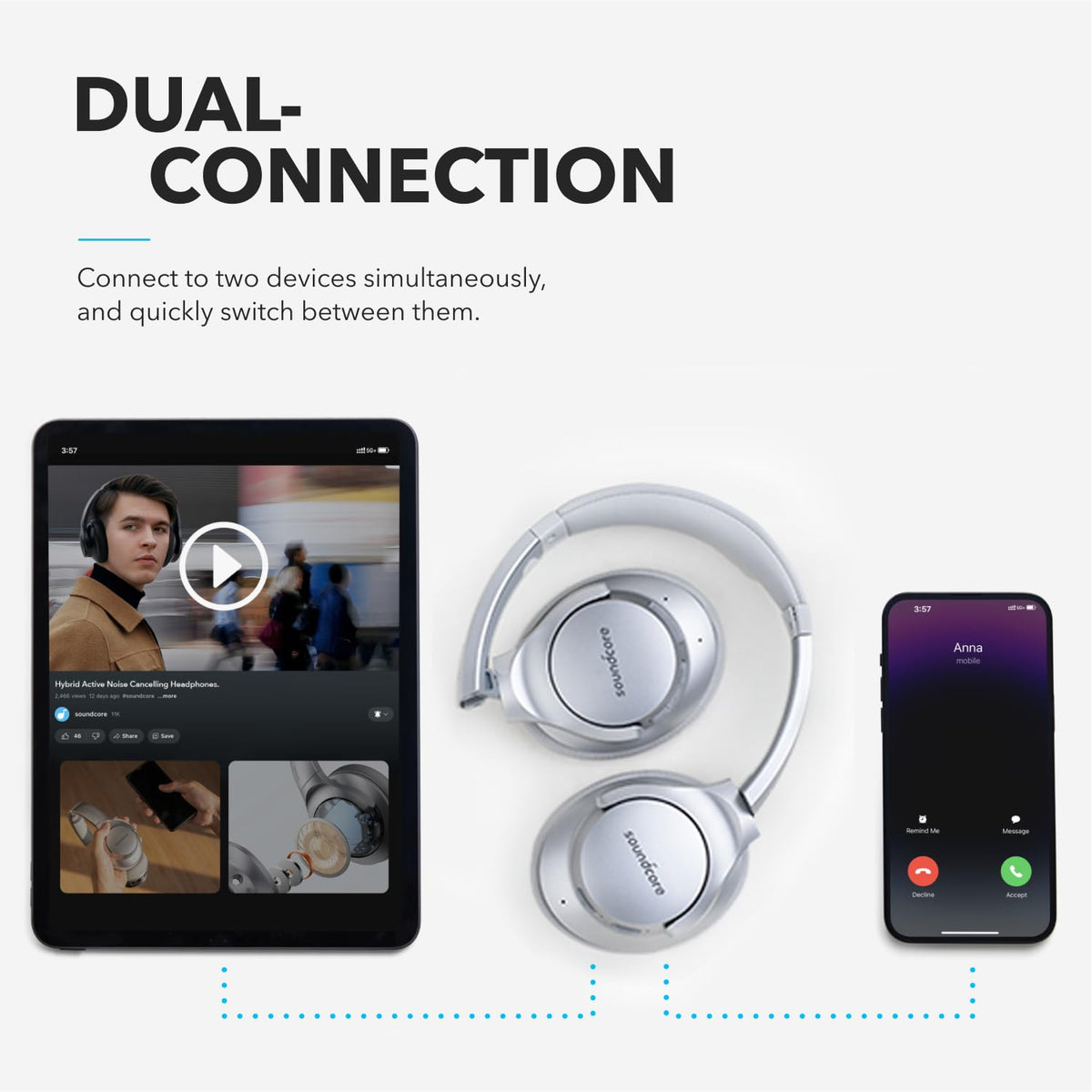 Soundcore Life Q20 ANC microphones close-up illustrating strong noise cancellation.