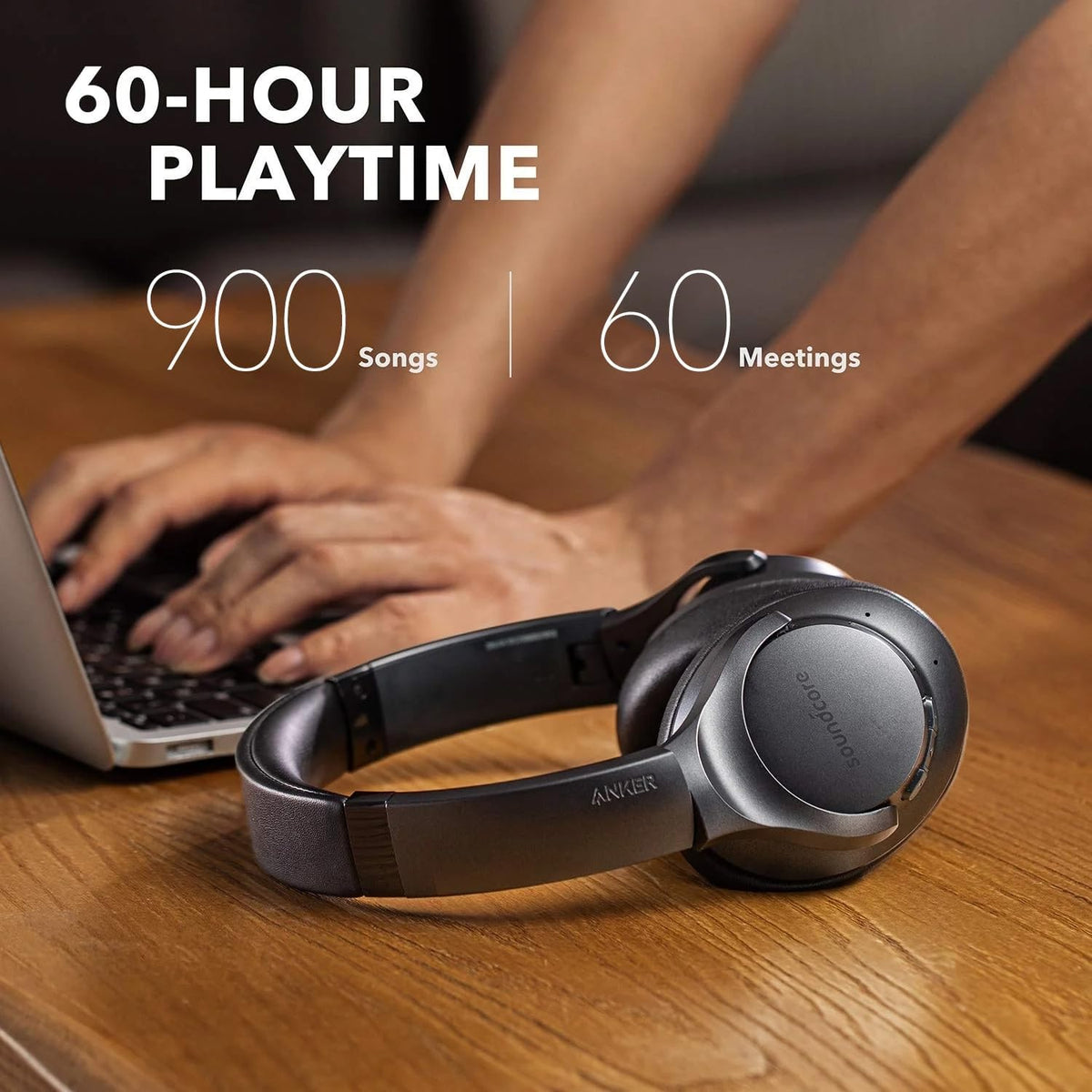 Soundcore Life Q20 folded next to travel pouch for easy portability