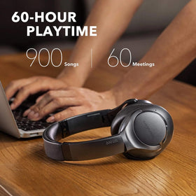 Soundcore Life Q20 folded next to travel pouch for easy portability