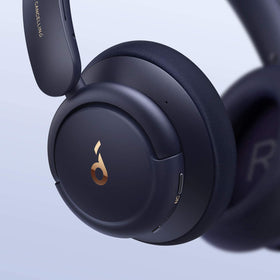 Soundcore Life Q30 earcup close-up showing memory-foam comfort and seal benefit