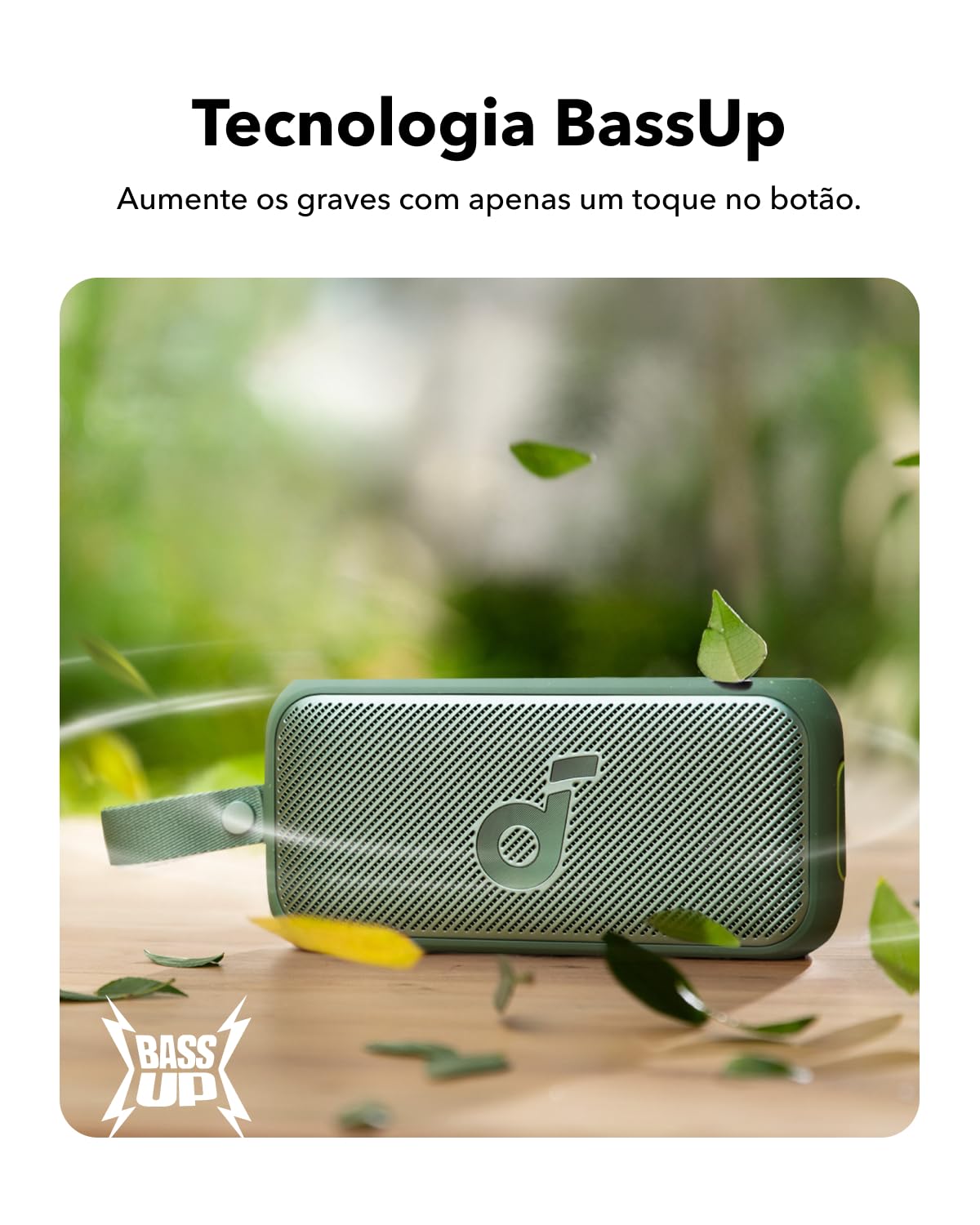 Soundcore Motion 300 green outdoor time, ideal for hiking or campsite listening.