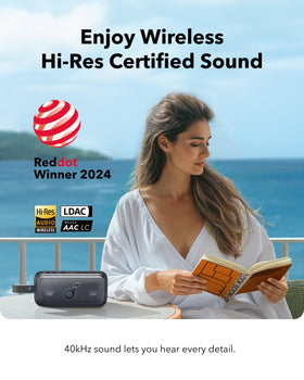 Soundcore Motion 300 side view, ergonomic grip for easy portability on outdoor trips