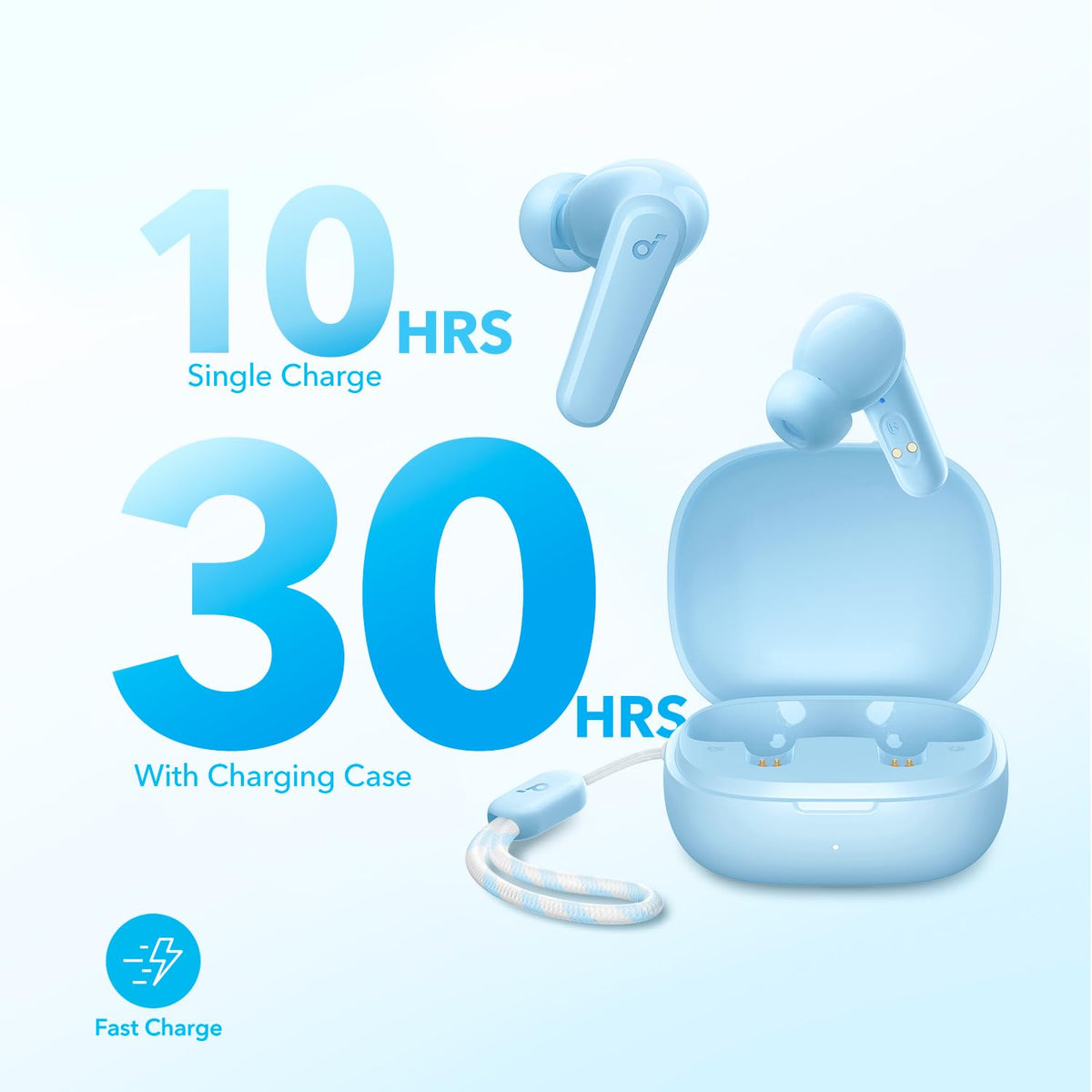 Soundcore P20i earbuds worn in ear during commute, demonstrating comfortable fit and secure hold