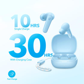 Soundcore P20i earbuds worn in ear during commute, demonstrating comfortable fit and secure hold