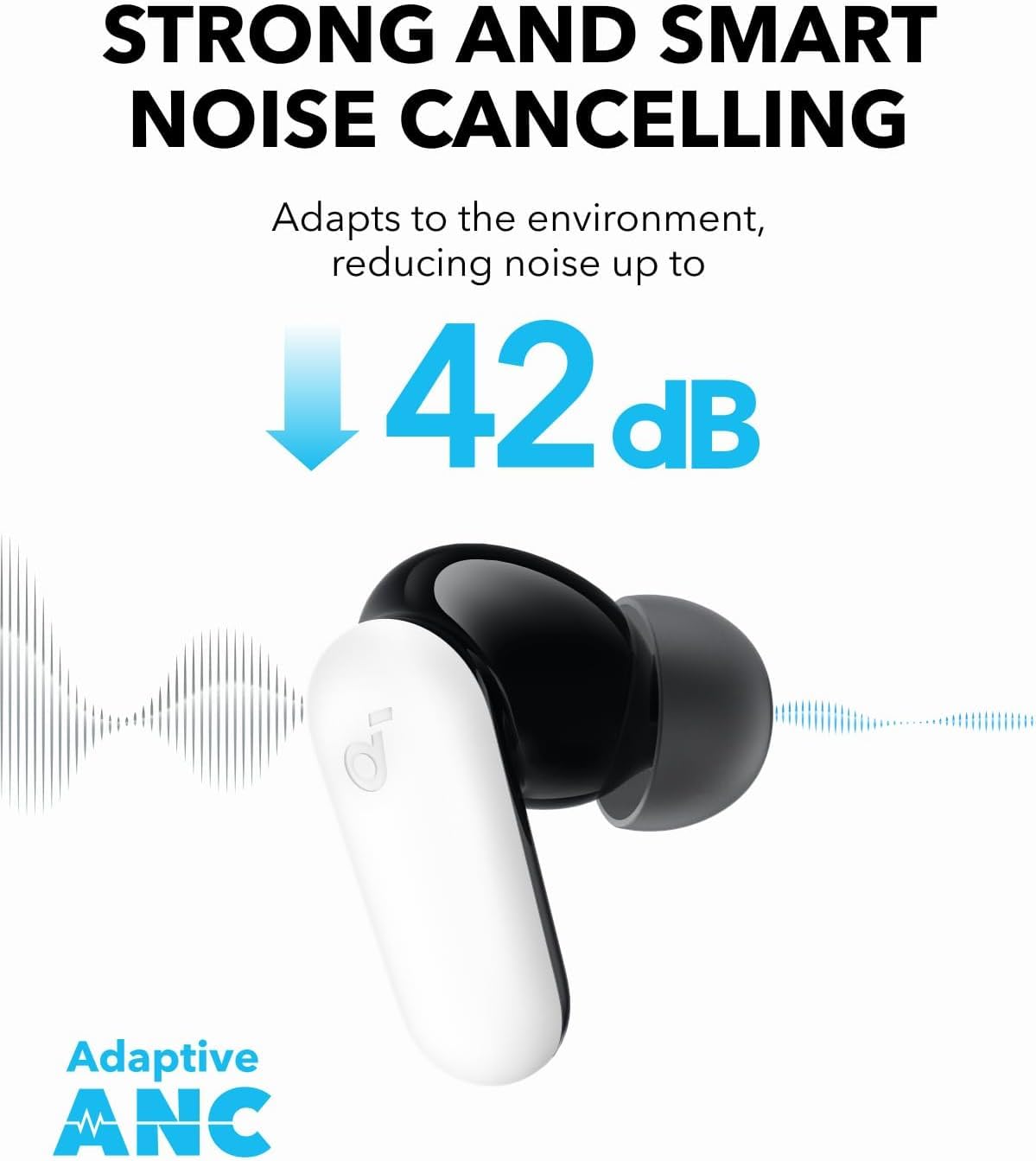 Soundcore P30i earbud close-up of 10mm driver grille highlighting powerful bass