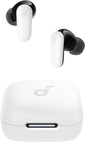 Soundcore P30i front view with case and earbuds showing sleek design and portability