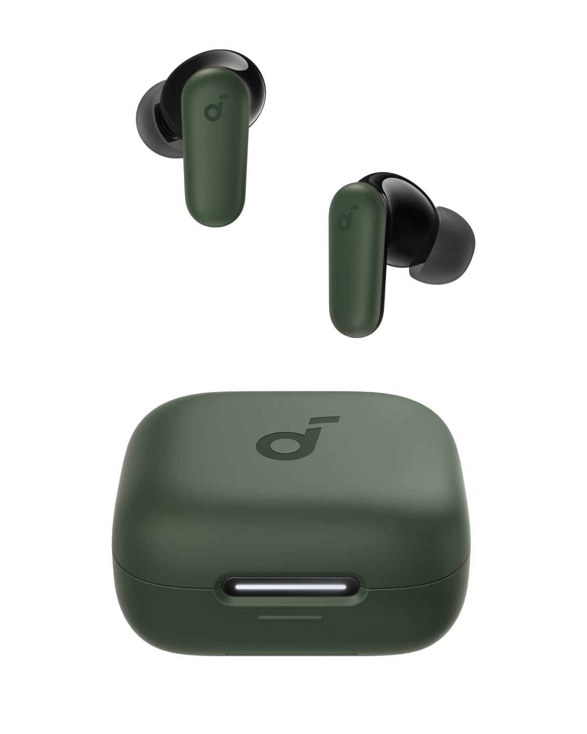 Soundcore P30i front view showing earbuds and case, highlighting sleek design