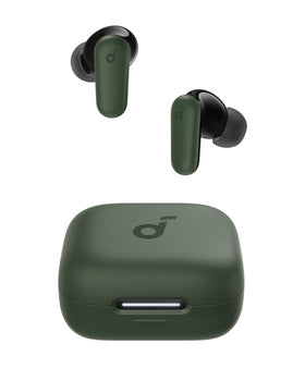 Soundcore P30i front view showing earbuds and case, highlighting sleek design