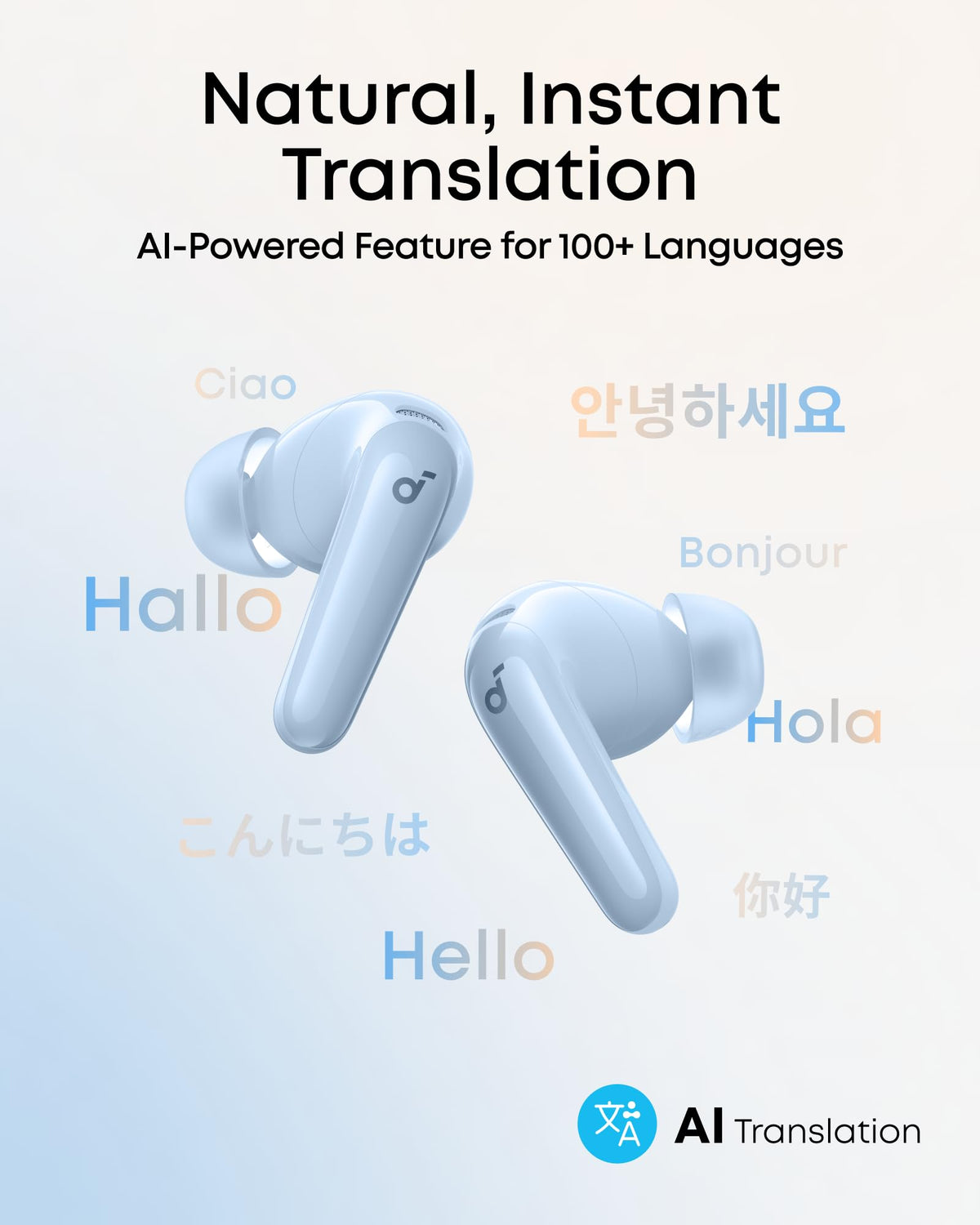 Soundcore P31i earbuds worn in ear demonstrating secure fit and comfort