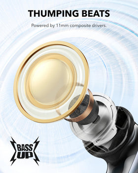 Soundcore P40i earbuds worn by user enjoying music during commute