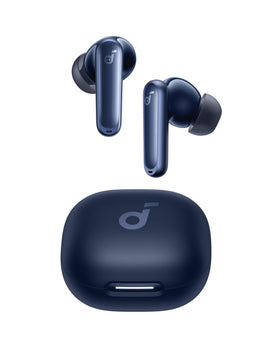 Soundcore P40i front packaging showing earbuds and case, highlights convenience