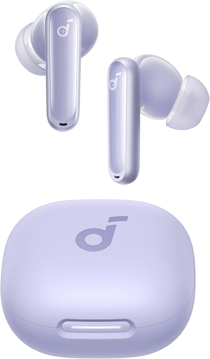 Soundcore P40i front view showing earbuds and case, highlights hands-free convenience