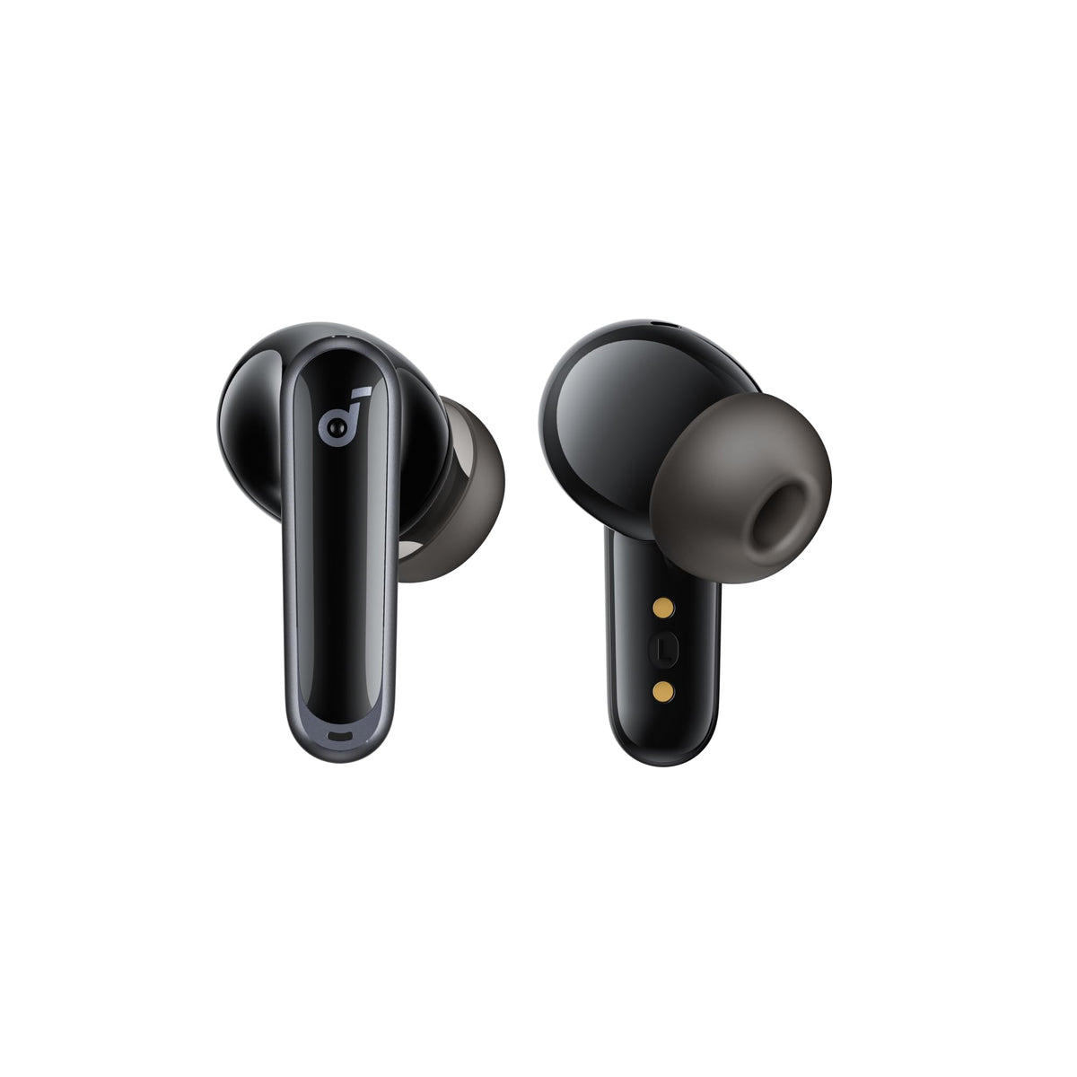 Soundcore P40i earbuds with water splashes illustrating IPX5 splash resistance
