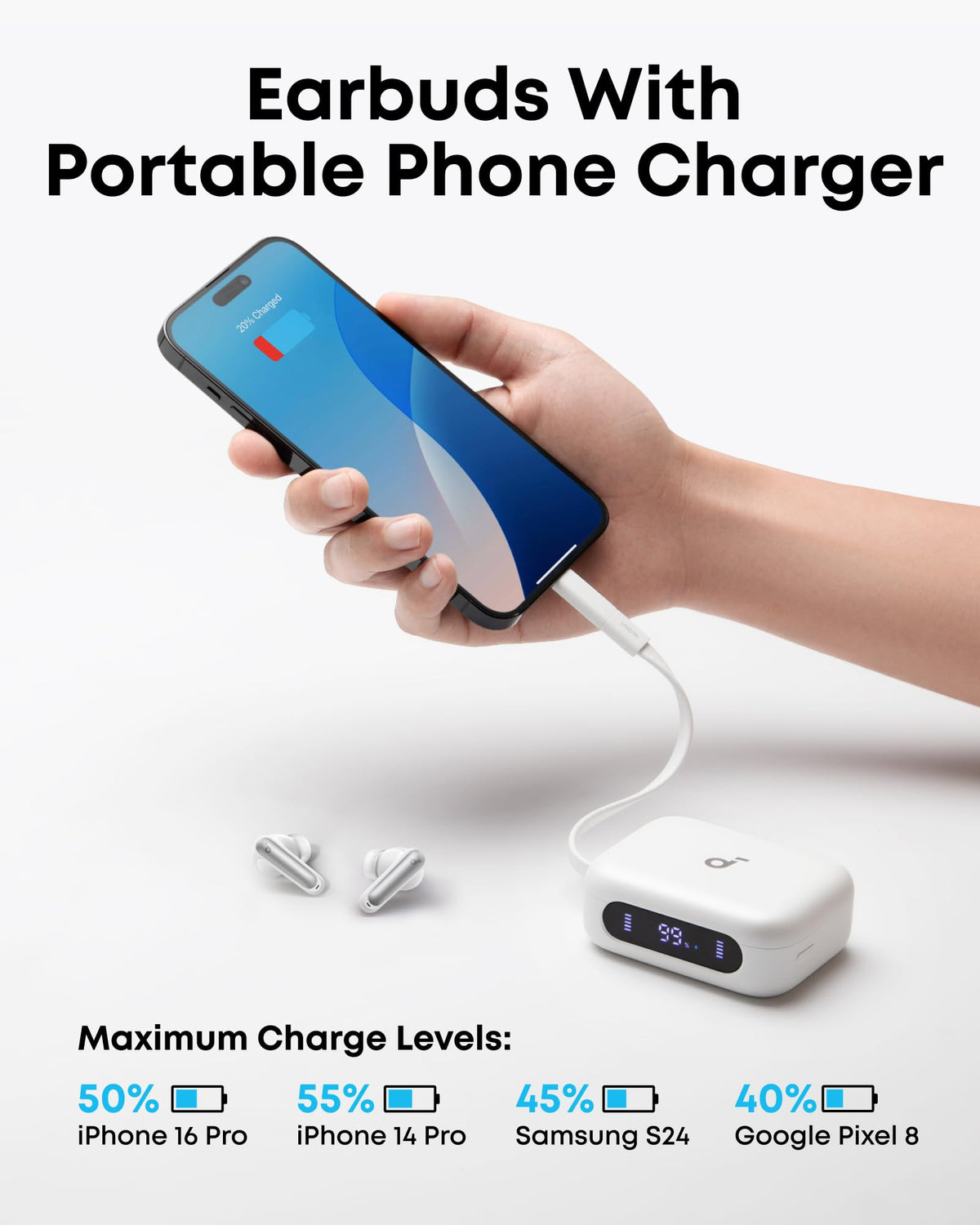 Soundcore P41i case front view showing charging capability