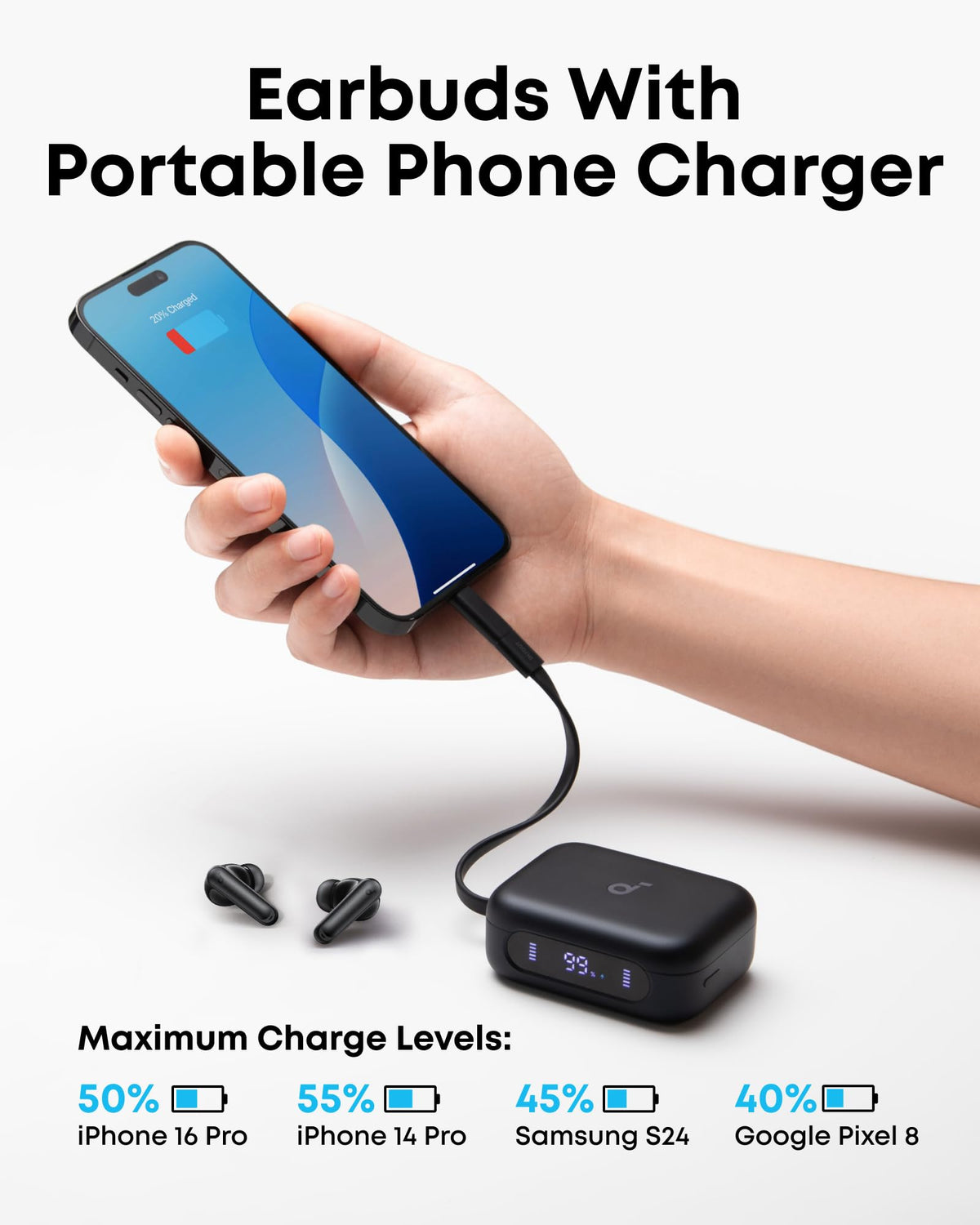Soundcore P41i earbud design angled image emphasizes sleek fit and portable listening