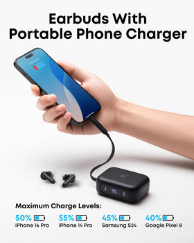 Soundcore P41i earbud design angled image emphasizes sleek fit and portable listening