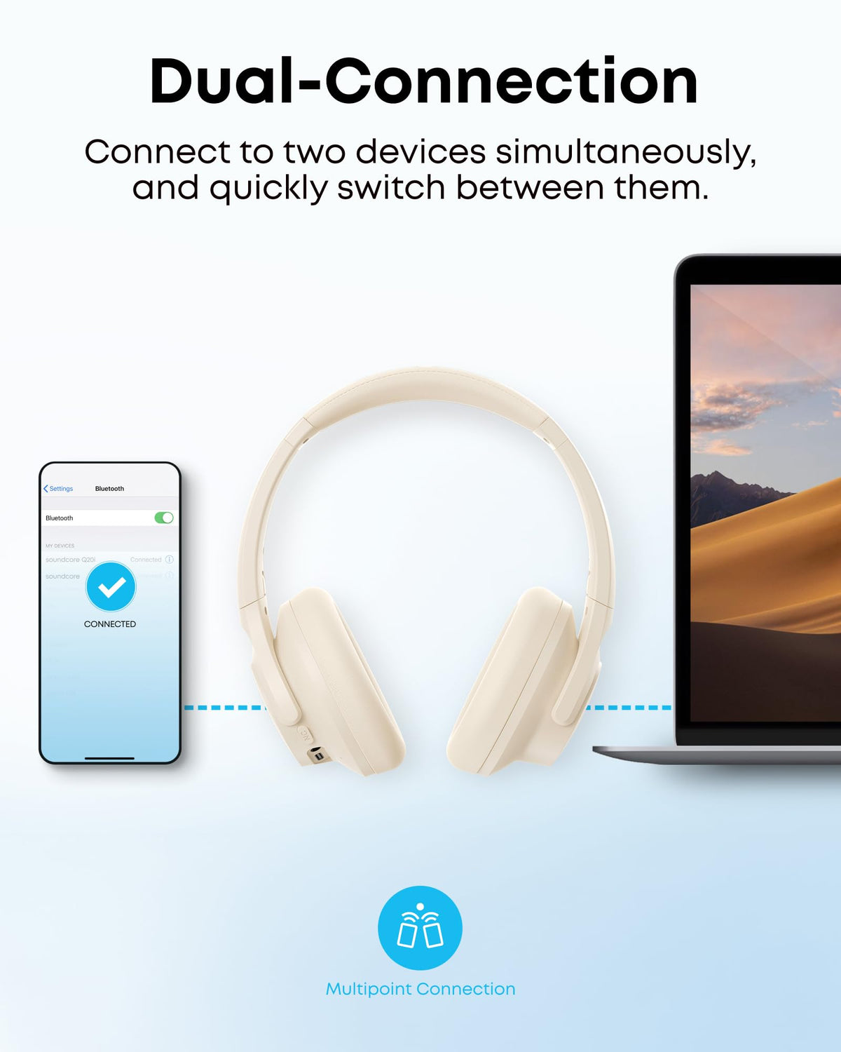 Soundcore Q20i battery indicator and USB-C port highlighting fast charging convenience