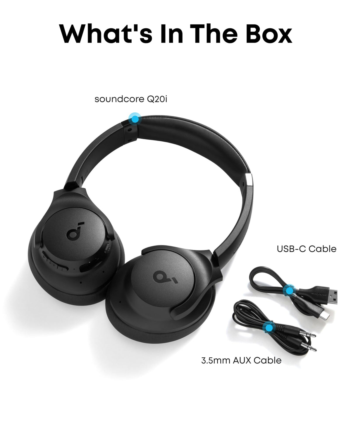 Soundcore Q20i controls and ports close-up showing easy on-ear operation