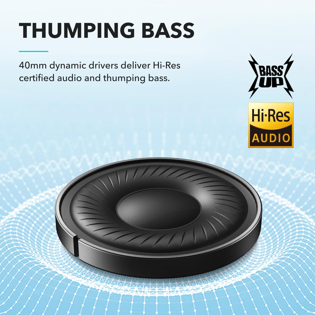 Soundcore Q20i earcup closeup highlighting soft memory foam cushion for extended comfort