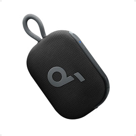 Soundcore Select 4 Go shower speaker on a bathroom shelf for waterproof listening anywhere.