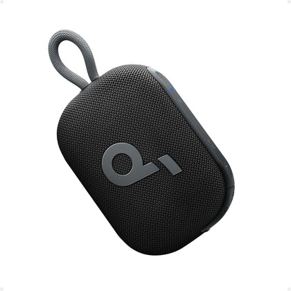 Soundcore Select 4 Go shower speaker on a bathroom shelf for waterproof listening anywhere.