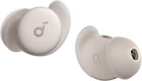 Soundcore Sleep A20 earbuds front view, compact design for comfortable night listening.