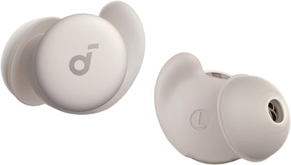 Soundcore Sleep A20 earbuds front view, compact design for comfortable night listening.