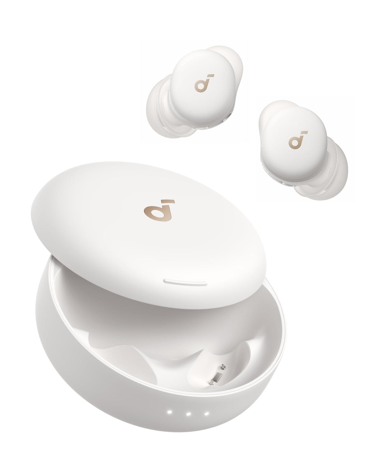 Soundcore Sleep A30 earbuds in case for portable charging and storage.